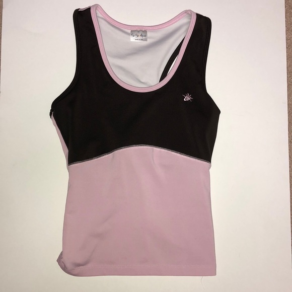 So Sporty Pink and Brown Athletic Racerback Tank Made in USA - Picture 1 of 5